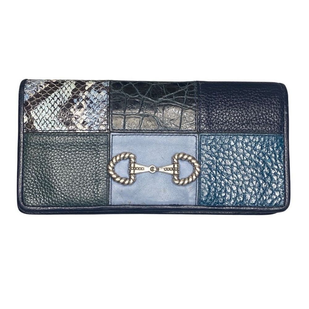 Brighton Wallet Off The Grid Rockmore Patchwork Blue Leather 7.5”x4” READ